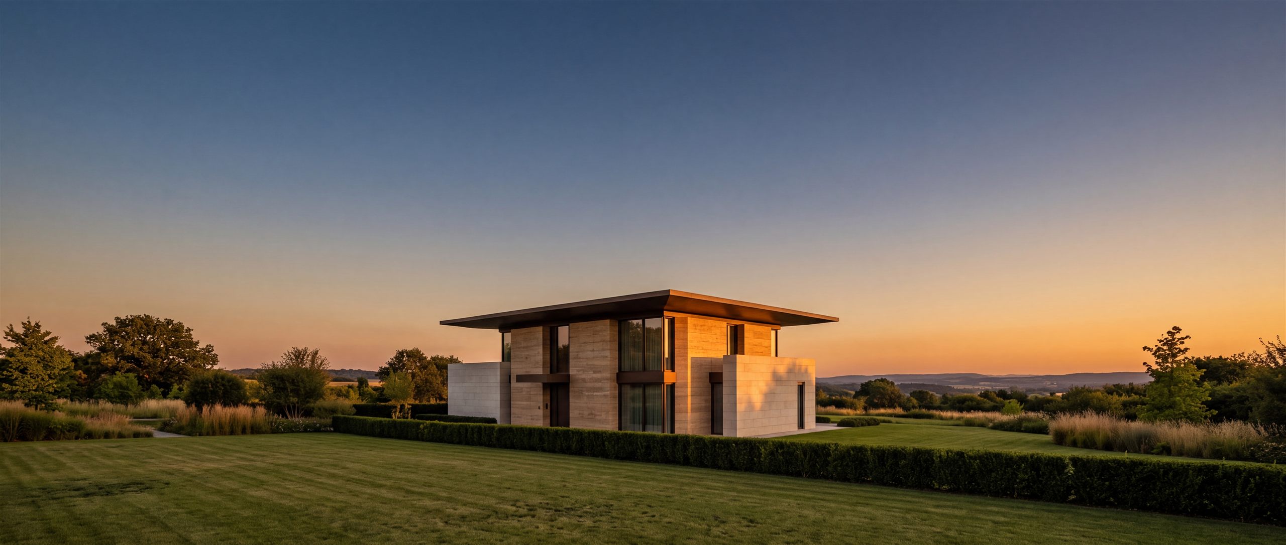 Modernes Premium-Wohnhaus im Abendlicht